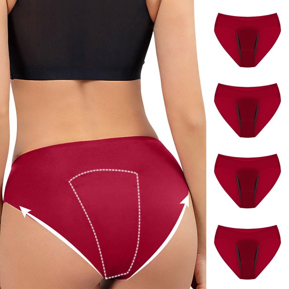 OSFVNOXV Women's Underwear Pack 4 Pack Leakproof Period Briefs Mid Rise Breathable Comfortable Nylon Stretch Underwear