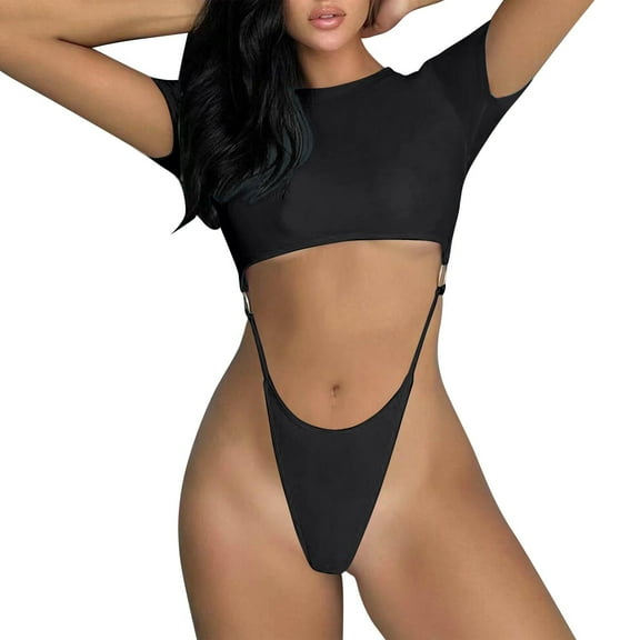 OSFVNOXV Womens Bikini ,2 Piece Bathing Suits Summer Sexy Swimsuit Short Sleeve swim Shirts Crop Tops High-Cut Briefs
