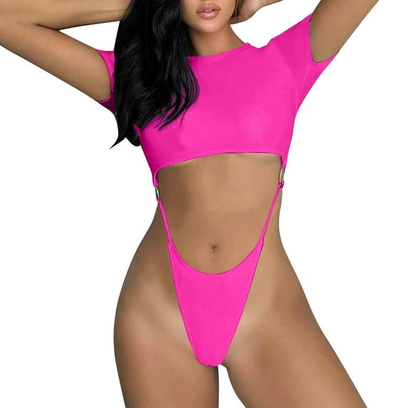 OSFVNOXV Womens Bikini ,2 Piece Bathing Suits Summer Sexy Swimsuit Short Sleeve swim Shirts Crop Tops High-Cut Briefs