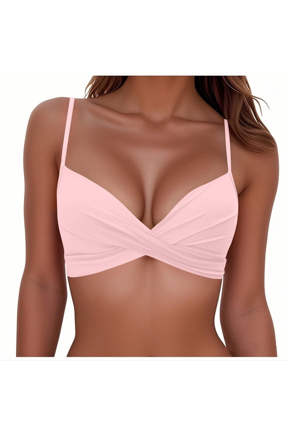 Womens Bikini Tops Only,Push Up Bra Seamless Wire-Free High Supportive Swimsuit Top,Deep V-Neck Molded Cups Bathing Suit Top