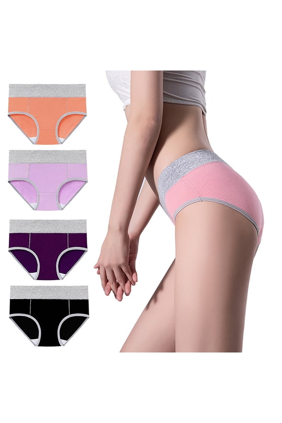 Womens Bikini Underwear 4 Pack Seamless Cotton Briefs High-Cut Underwear Breathable Butt Lift Hipster Panties ,M-5XL