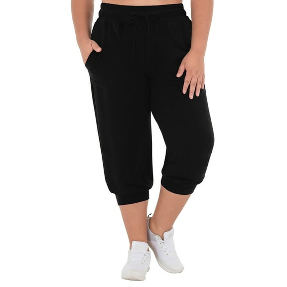 OSFVNOXV Womens Capri Leggings with Pockets Plus Size Cropped Joggers Stretch Fit Workout Bottom