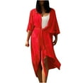 thumbnail image 1 of OSFVNOXV Womens Cover Ups Bathing Suit Loose Fit Long Cardigan Casual Solid Color Belted Half Sleeve Open Front Beachwear Swimwear, 1 of 5