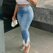 OSFVNOXV Womens Jeans High Waisted Distressed Denim Pants Butt-Lifting Tassel Ripped Hem Flared Bootcut Trouser