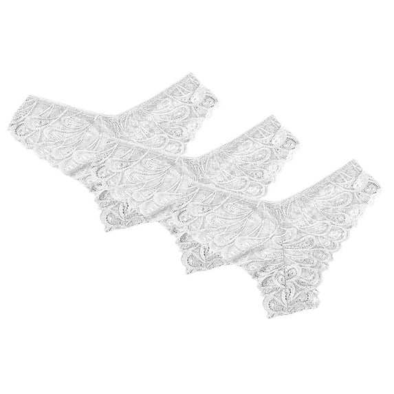 OSFVNOXV Womens Lace Panties Thong V-Waisted Bikini Bottom Low Rise Breathable Seamless Floral Embroidered Panty 3 Pack