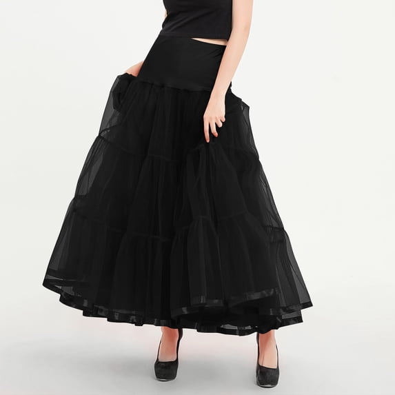 OSFVNOXV Womens Maxi Skirts High Waist Casual Ruffle Puff A-Line Long Tulle Skirts for Evening Party