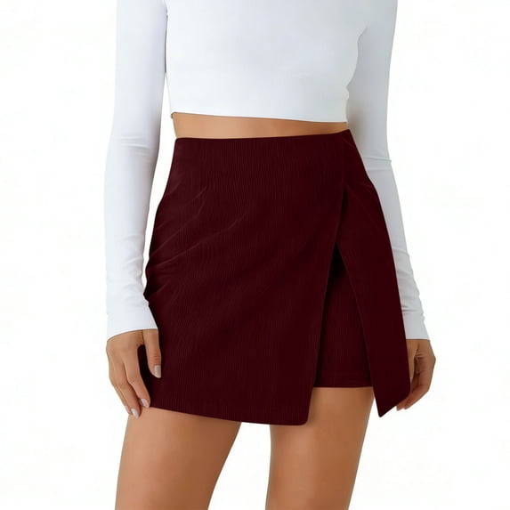 OSFVNOXV Womens Mini Skirts Vintage Corduroy Skirt High Waisted A-Line Split Solid Color Short Pencil Skirts