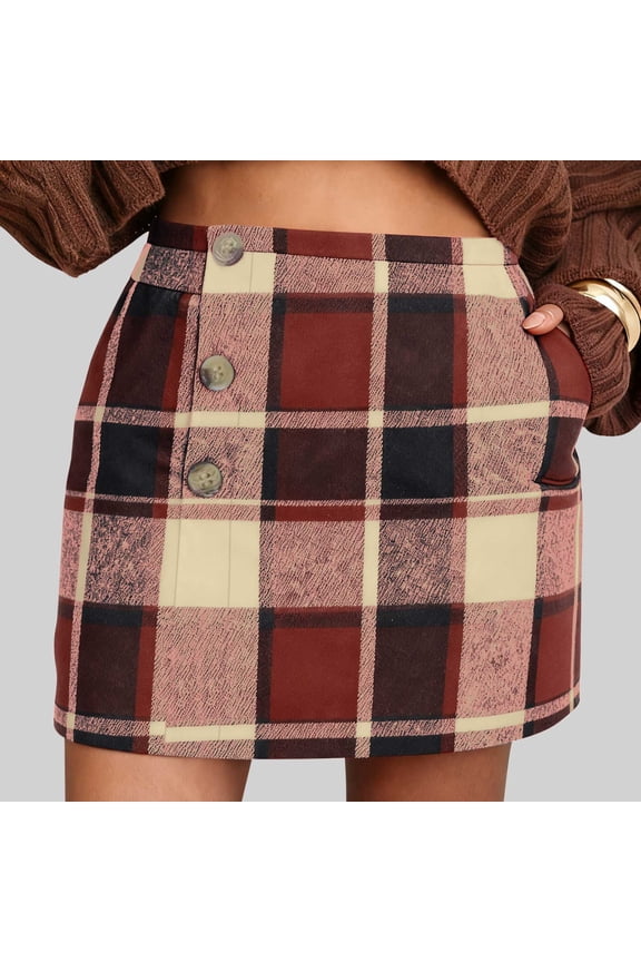 Womens Plaid Skirts Trendy Vintage High Waisted Kilt Skirts Y2K Casual A-Line Short Mini Skirts for Office with Pockets