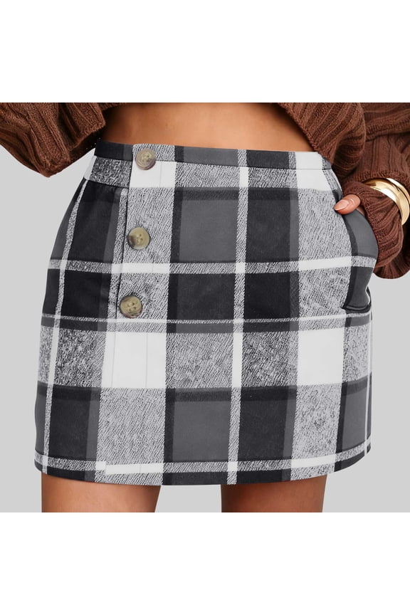Womens Plaid Skirts Trendy Vintage High Waisted Kilt Skirts Y2K Casual A-Line Short Mini Skirts for Office with Pockets