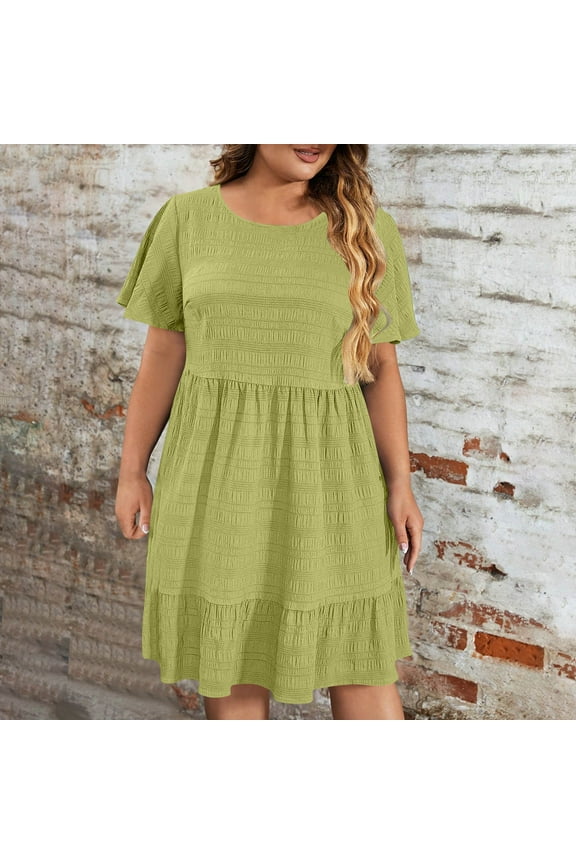 Womens Plus Size Dresses ,L-5XL Petite Casual Mini Dress with Short Sleeves,Summer 2025 Loose Fit Sundress for Beach Vacation Wedding