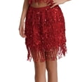thumbnail image 1 of OSFVNOXV Womens Sequin Skirts High Waist Glitter Sparkly Elastic Waistband Mini Skirts with Tassels for Party Performance, 1 of 5