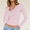 thumbnail image 1 of OSFVNOXV Womens Striped Shirts Y2K Juniors Crop Top Long Sleeve Crewneck Pullover Lounge Sleepwear Tops, 1 of 8