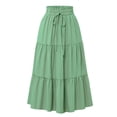 thumbnail image 1 of OSFVNOXV Womens Summer Boho High Smocked Waist Tiered Ruffle Tie Front A-Line Flowy Maxi Skirts, 1 of 2