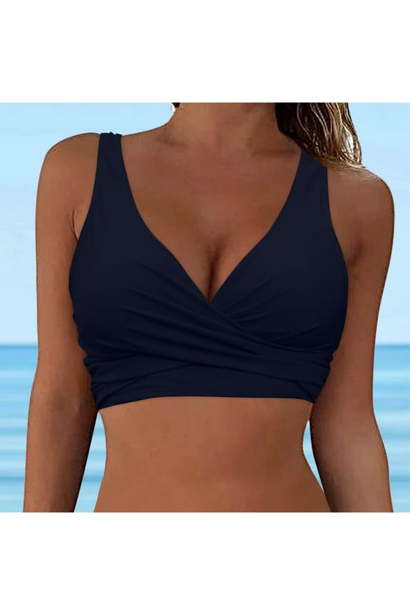 Womens Swim Tops Push Up Sports Bra Quick Drying Bikini Tops Ruched Front Soft Padded Seamless Everyday Bras