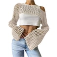 thumbnail image 1 of OSFVNOXV Womens Swimsuit Cover Up ,Summer Casual Crochet Tube Top Y2K Long Sleeve See Sheer Crewneck Knit Shirts, 1 of 4