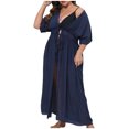 thumbnail image 1 of OSFVNOXV Womens Swimsuit Cover Up Long Cardigan Lightweight Flowy Short Sleeve Loose Fit Tie Waist High Split Shirt Dress, 1 of 8