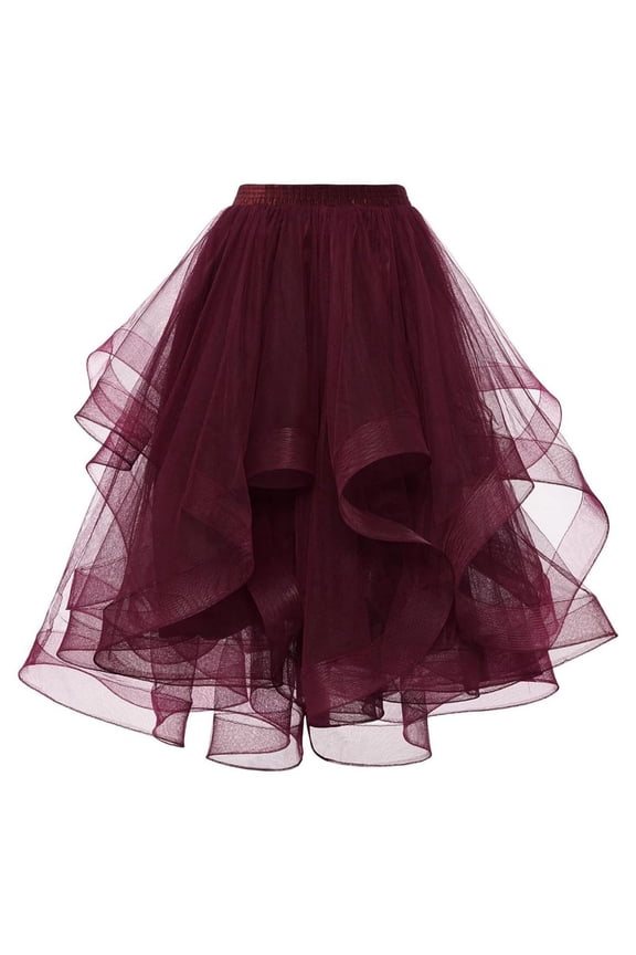 Womens Tulle Skirts for Wedding Guest Elastic High Waist Midi Length A Line Tiered Layered Puffy Wedding Party