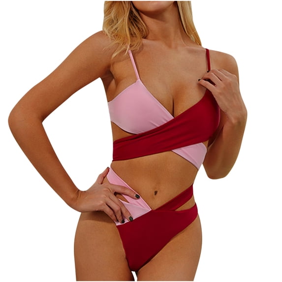OSFVNOXV Womens Two Piece Swimsuits Color Blocked Bathing Suits Color Blocked Push Up Bra and Cross Waist Brief Swimwear