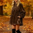 thumbnail image 1 of OSFVNOXV Womens Velvet Dress Cute Babydoll A-line Smocked Neck Tiered Lantern Sleeve Ruffle Flowy Mini Dress, 1 of 9