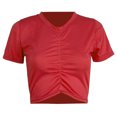 thumbnail image 1 of OSFVNOXV Workout Tops for Juniors Y2K Cropped T-Shirt Quick Drying Short Sleeve Ruched Crewneck Gym Tops, 1 of 4