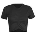 thumbnail image 1 of OSFVNOXV Workout Tops for Juniors Y2K Cropped T-Shirt Quick Drying Short Sleeve Ruched Crewneck Gym Tops, 1 of 4