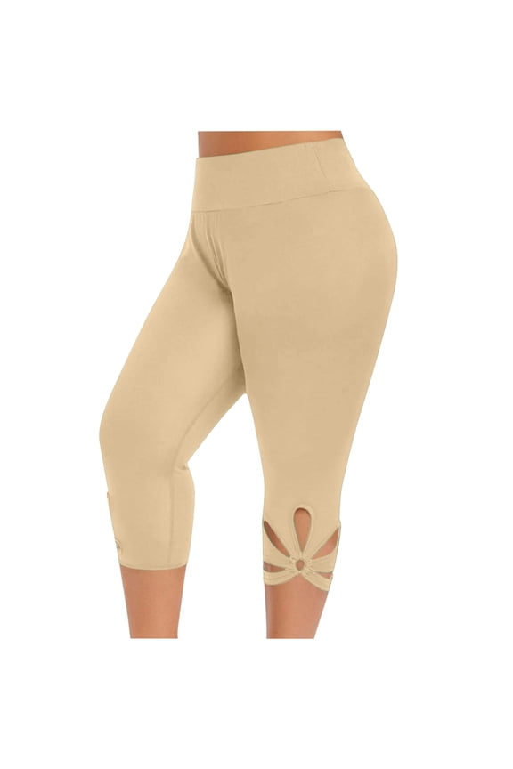 Yoga Capri Leggings for Women Plus Size Casual Stretch Solid Color 7/8 Cropped Butt-Lifting Pants for Activewear Beachwear ,S-5XL