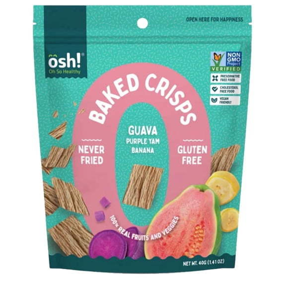 OSH Guava Fruit Chips, Healthy Vegan Snack, Baked Not Fried, Non-GMO, No Added Sugar, Gluten Free Crispy Snack, 1.41 oz