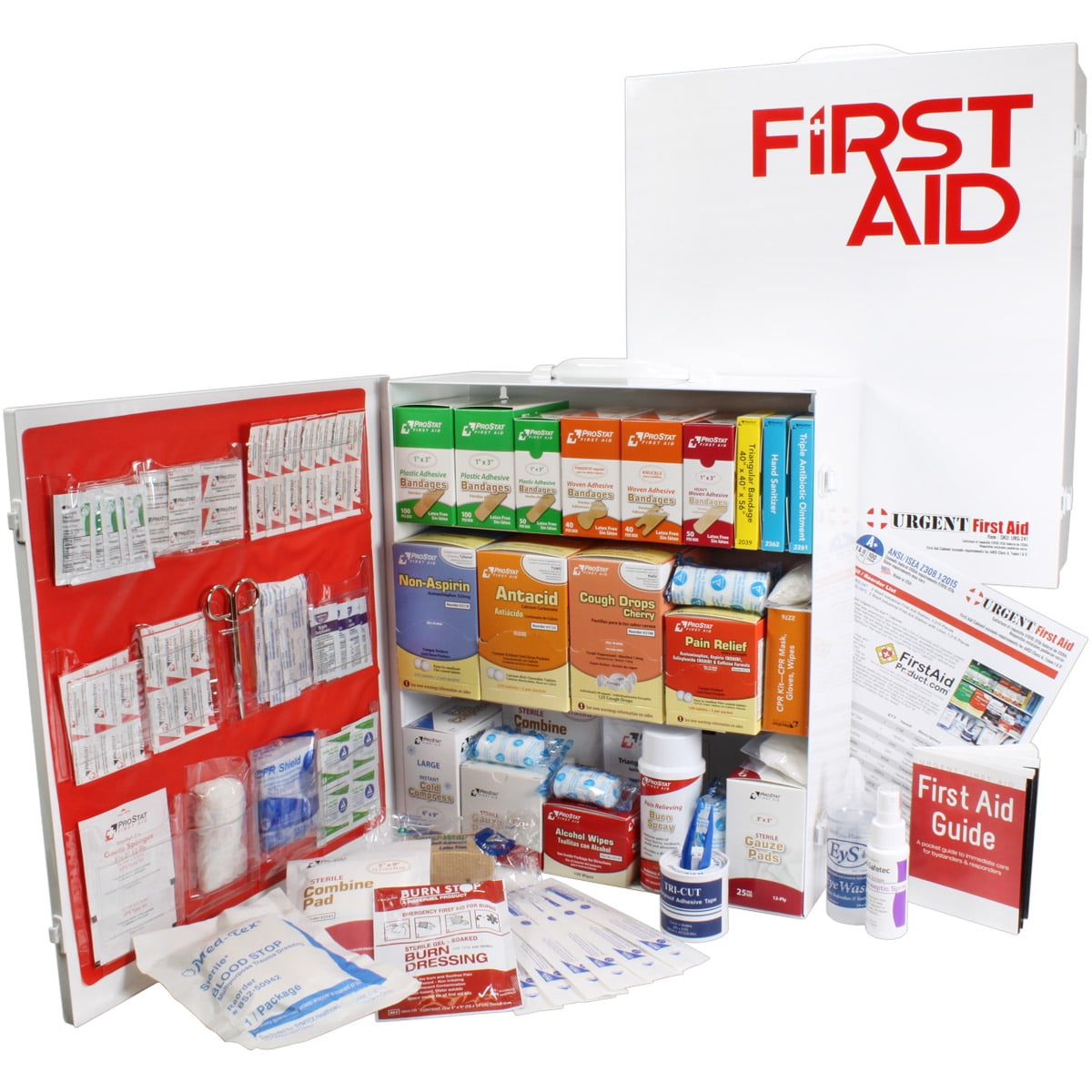 White Steel 3-Shelf Industrial First Aid Cabinet with Pocket Liner