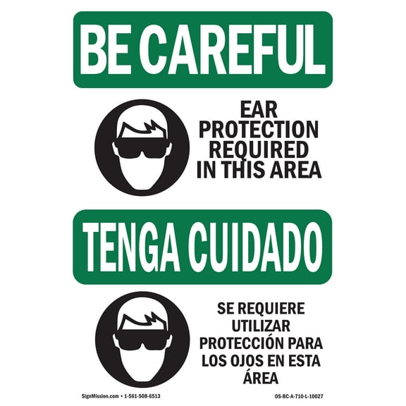 OSHA BE CAREFUL Sign - Eye Protection Required Bilingual | Decal | Protect Your Business, Work Site, Warehouse & Shop Area | Made in the USA
