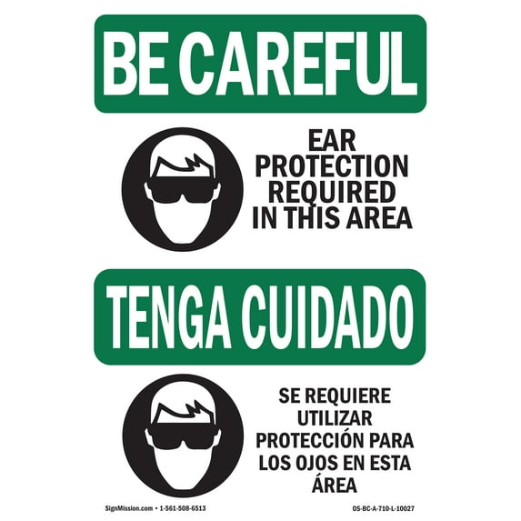 OSHA BE CAREFUL Sign - Eye Protection Required Bilingual | Plastic Sign | Protect Your Business, Work Site, Warehouse & Shop Area | Made in the USA