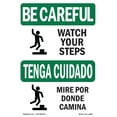 thumbnail image 1 of OSHA BE CAREFUL Sign - Watch Your Step With Symbol Bilingual | Plastic Sign | Protect Your Business, Work Site, Warehouse & Shop Area | Made in the USA, 1 of 5