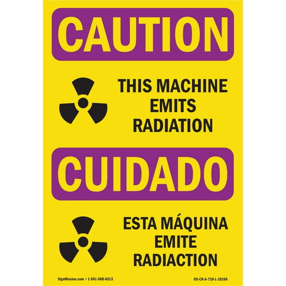 OSHA CAUTION RADIATION Sign - Emits Radiation Bilingual | Decal | Protect Your Business, Construction Site, Warehouse & Shop Area | Made in the USA