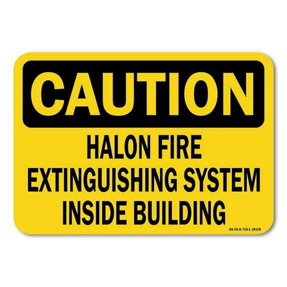 OSHA Caution Decal - Halon Fire Extinguishing System Inside Building | Decal | Protect Your Business, Work Site, Warehouse | Made in the USA