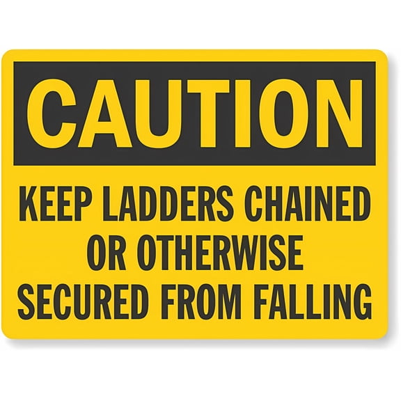OSHA Caution Keep Ladders Chained Secured From Falling Sign - 12×8 Inches, Metal, Wall or Fence Workplace Safety Decor