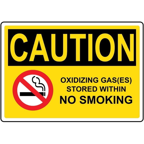 OSHA Caution Oxidizing Gas Stored Within No Smoking with Symbol Metal Tin Sign 8x12 Inch for Laboratory Gas Storage Cabinet Industrial Oxidation Gas Area Open fire Prohibition Warning wall Sign