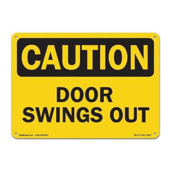 OSHA Caution Plastic Sign - Door Swings Out