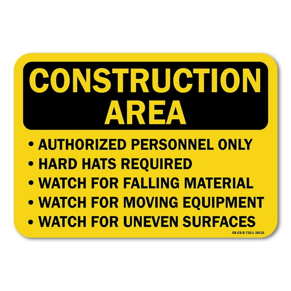 OSHA Caution Sign - Construction Area Authorized Personnel Only Hard Hats Required | Plastic Sign | Protect Your Business, Work Site | Made in the USA
