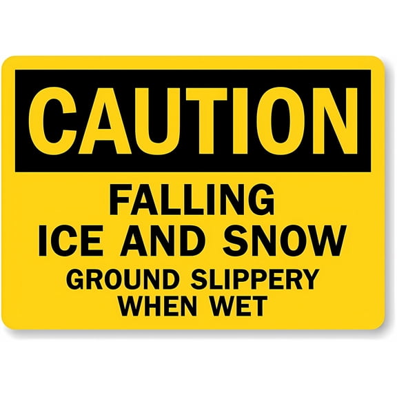 OSHA Caution Sign Falling Ice And Snow Ground Slippery When Wet - 8"x12" Metal Sign, Warning for Wall Fence, Winter Safety, Slip Prevention