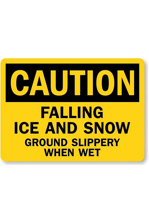 OSHA Caution Sign Falling Ice And Snow Ground Slippery When Wet - 8"x12" Metal Sign, Warning for Wall Fence, Winter Safety, Slip Prevention