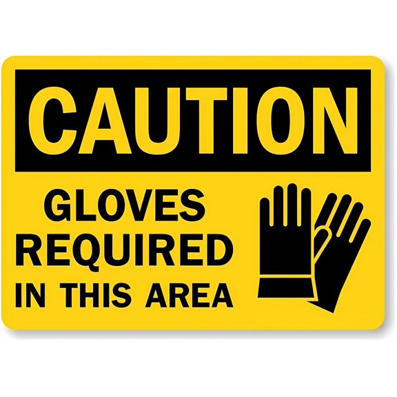 OSHA Caution Sign Gloves Required In This Area (with Graphic) - 8"x12" Metal Sign, Warning for Wall Fence, Hazard Zone, Glove Requirement