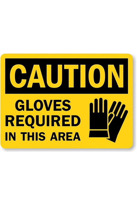 OSHA Caution Sign Gloves Required In This Area (with Graphic) - 8"x12" Metal Sign, Warning for Wall Fence, Hazard Zone, Glove Requirement