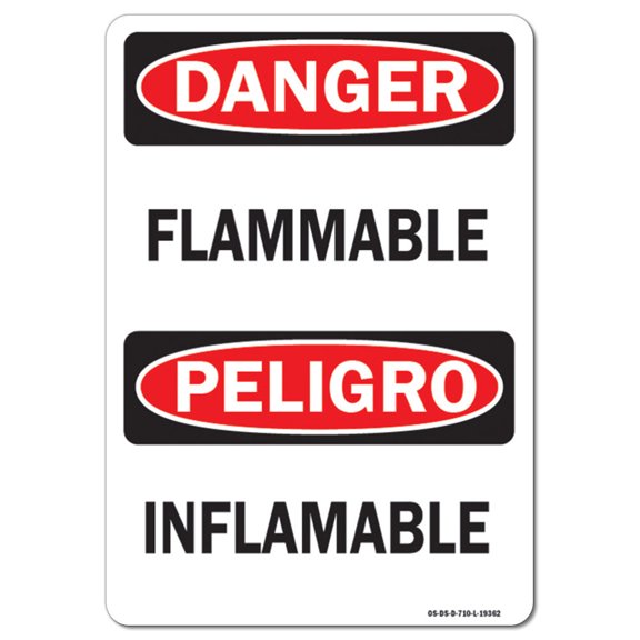 OSHA Danger Decal - Flammable (Bilingual) Vertical | Decal | Protect Your Business Work Site Warehouse & Shop Area | Made in the USA