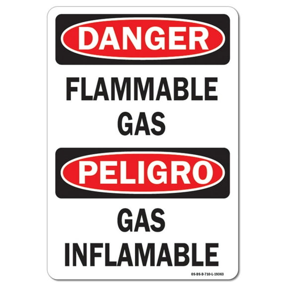 OSHA Danger Decal - Flammable Gas (Bilingual) Vertical | Decal | Protect Your Business Work Site Warehouse & Shop Area |  Made in the USA