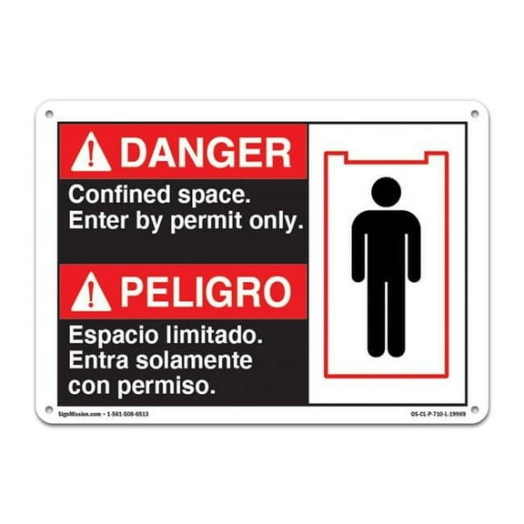 OSHA Danger Plastic Sign - Danger Confined Space Enter by Permit Only
