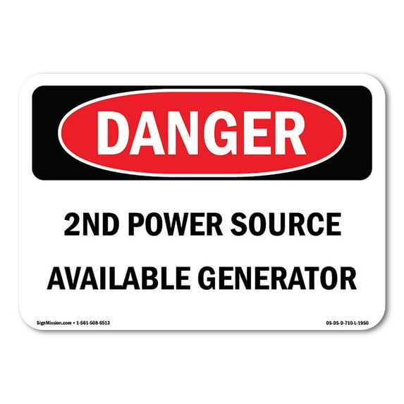 OSHA Danger Sign - 2nd Power Source Available Generator | Plastic Sign | Protect Your Business, Construction Site, Warehouse & Shop Area | Made in The USA