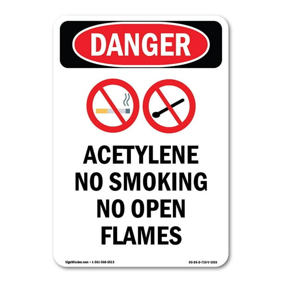 OSHA Danger Sign - Acetylene No Smoking | Plastic Sign | Protect Your Business, Construction Site, Warehouse & Shop Area | Made in The USA
