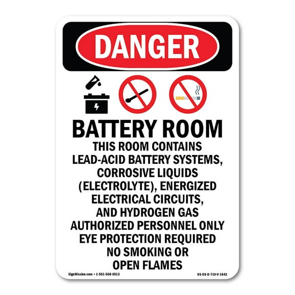 OSHA Danger Sign -  Battery Room This | Decal | Protect Your Business, Construction Site, Warehouse & Shop Area |  Made in The USA