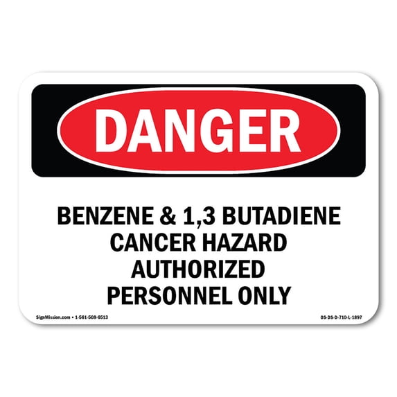 OSHA Danger Sign - Benzene And 13 Butadiene Cancer Hazard | Plastic Sign | Protect Your Business, Construction Site, Shop Area | Made in The USA