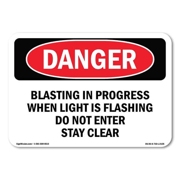 OSHA Danger Sign - Blasting In Progress When Light Is Flashing | Plastic Sign | Protect Your Business, Construction Site, Shop Area | Made in The USA