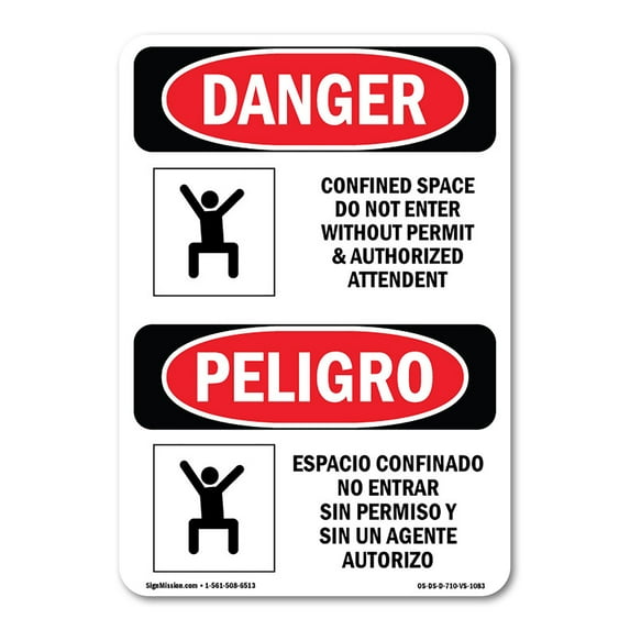 OSHA Danger Sign - Confined Space Do Not Enter Bilingual | Plastic Sign | Protect Your Business, Construction Site, Shop Area | Made in The USA